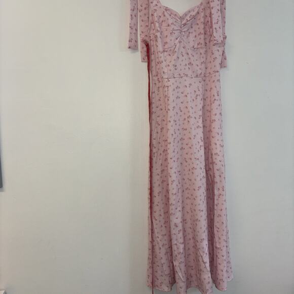 Maxi Dress Sz Sm Floral Pink Peasant Boho Festival Beach Y2K Smocked Cottagecore - Picture 14 of 15